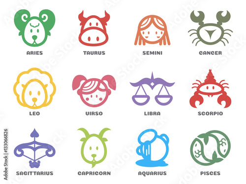 cute zodiac horoscope line border sign icon on circle vector illustration set design