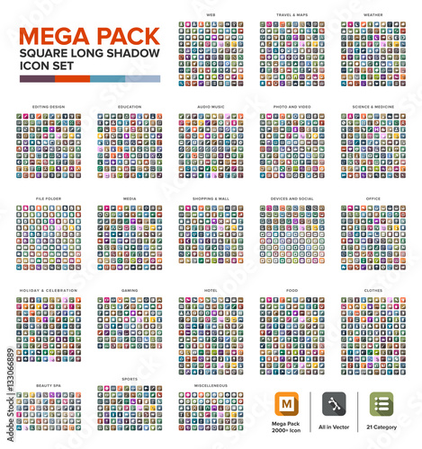 Mega Pack Icon set bundle long shadow