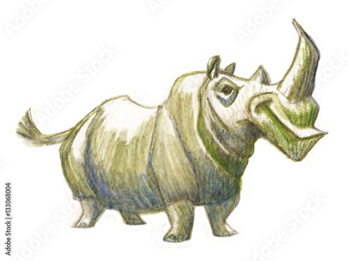 Rhinoceros cartoon character hand drawn sketch on paper