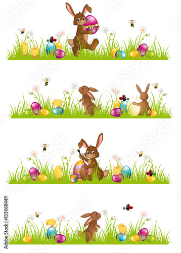Happy Easter banners with Easter bunny and chicks