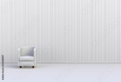 Neutral interior with chair on empty white wall background  3D rendering