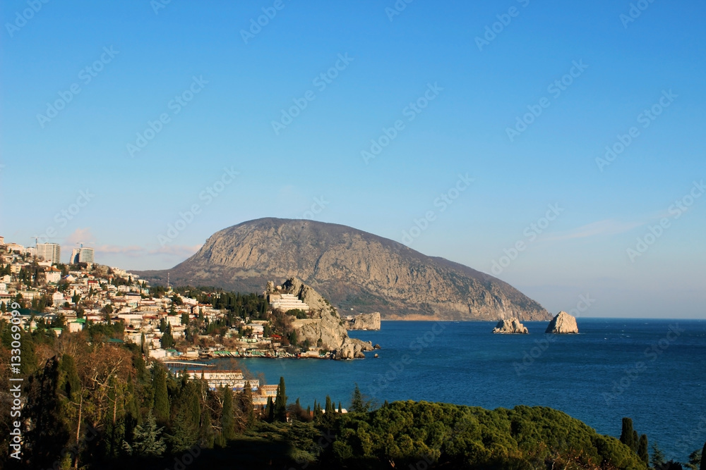 View at the village Gurzuf, near Yalta, Crimea and  at hte mountain Ayu-Dag