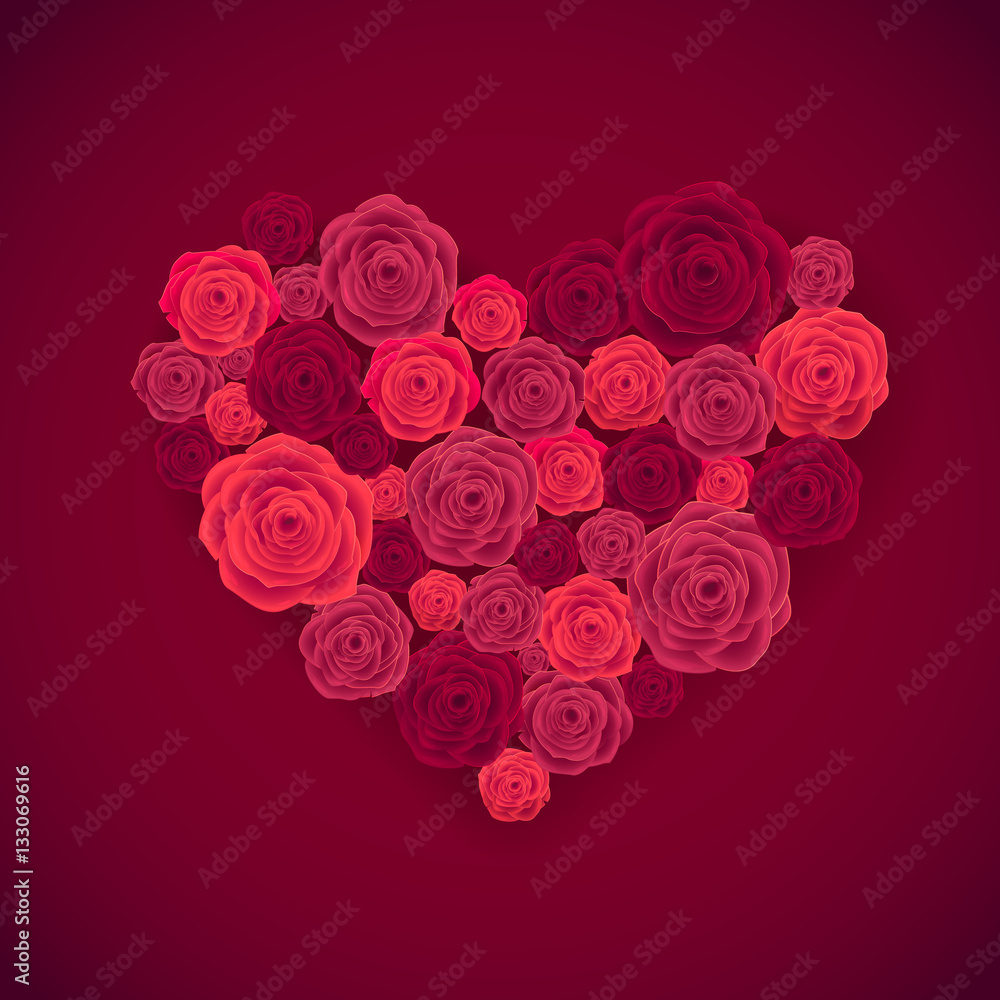 Rose Heart Isolated on Red Background. Happy Valentines Day Card. Wedding  Poster Stock Vector | Adobe Stock