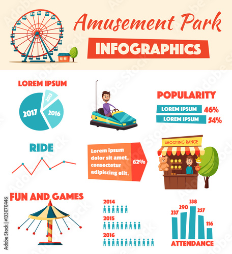 Amusement park infographics. Cartoon vector illustration