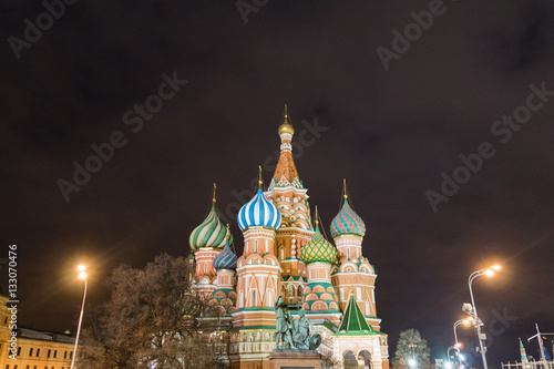 St. Basils cathedral and monument to Minin and Pozharsky on Red Square in Moscow, Russia