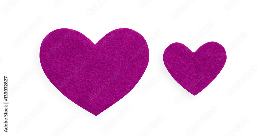 Obraz premium Violet felt hearts isolated on white background, valentine day