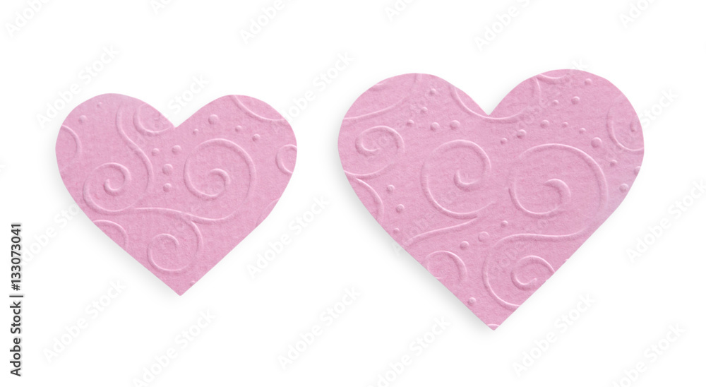 Lilac patterned paper hearts isolated on white background, valentine day