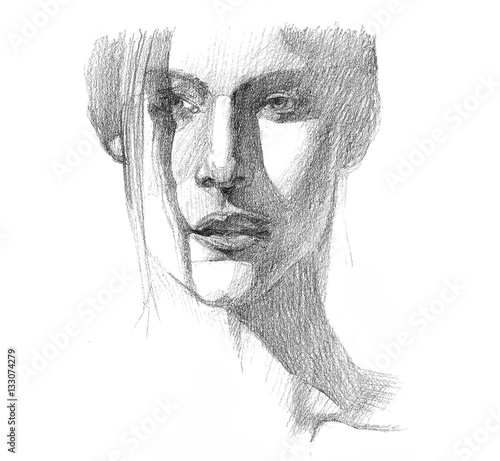 Принти на полотні Portrait of a woman in pencil