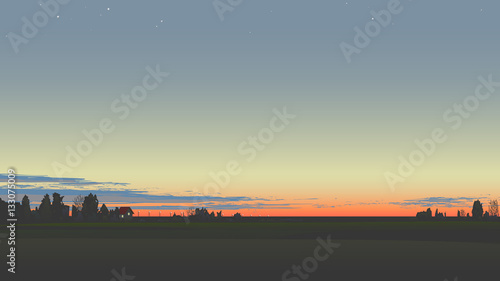 Landscape panorama autumn sunset with clouds