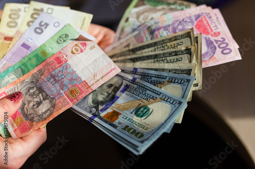 Ukrainian money hryvnia and usa dollars. The national currency.