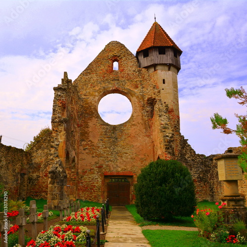 Ruins of medieval cistercian abbey in Transylvania. Inside the church of Carta medieval monastery near Sibiu, Transilvania photo