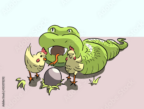 Slang valt twee kippen aan