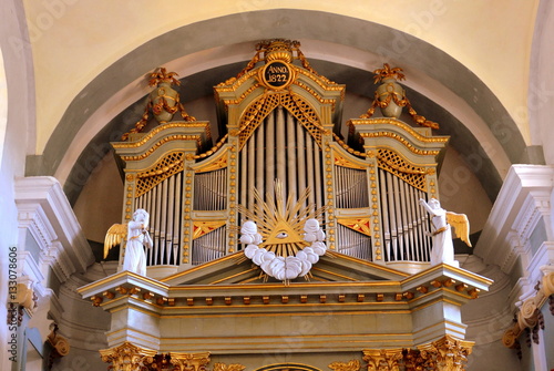 Organ inside the fortified medieval saxon church Crit, Transylvania.The villagers started building a single-nave Romanesque church, which is uncommon for a Saxon church, in the 13th century. photo