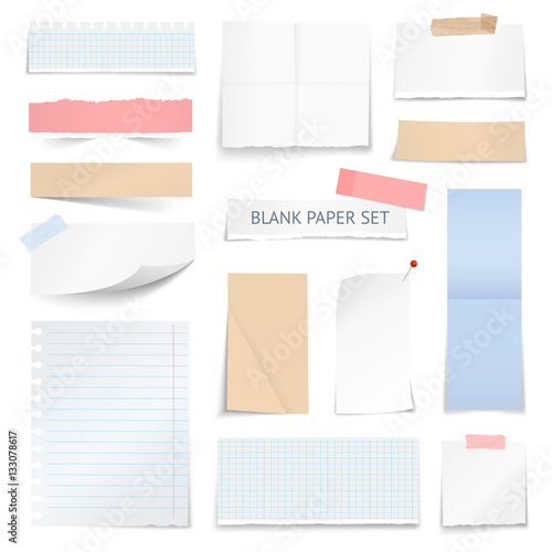 Blank Paper Sheets Strips Realistic Collection 