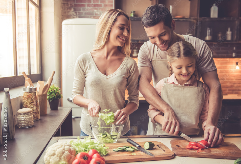 Young family cooking