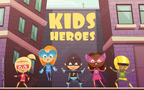 Kids Superheroes Cartoon Illustration 