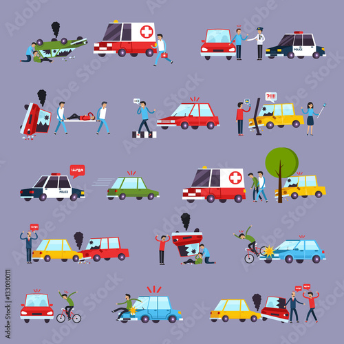 Road Accident Icons Set