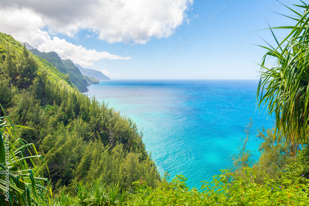 Beautiful ocean view in Kalalau trail, Kauai Island, Hawaii