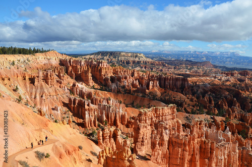 Tourists on Navajo Trail in Bryce Canyon Scenic View in Winter