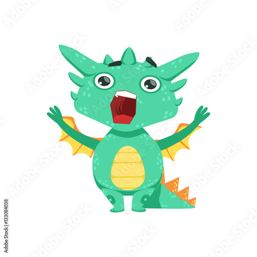 Little Anime Style Baby Dragon Shouting And Screaming Cartoon Character Emoji Illustration