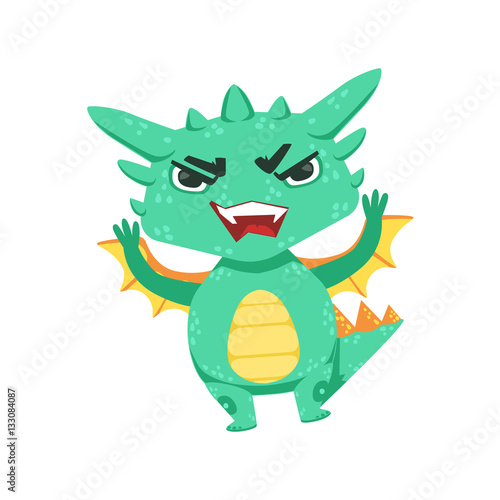 Little Anime Style Baby Dragon Angry In Offence Cartoon Character Emoji Illustration