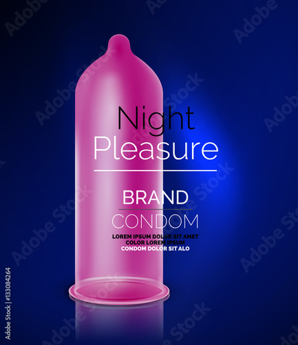 Vector condom ad template. Latex contraceptive, 3d illustration