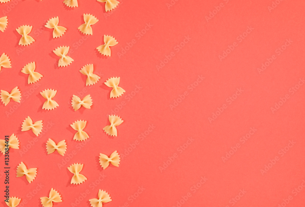 Farfalle pasta flat lay pattern