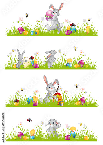 Banner mit Osterhasen und Küken frohe Ostern 