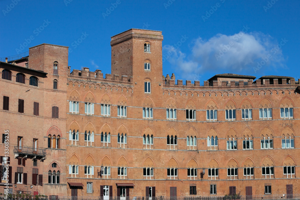 Palazzo Sansedoni facade, Piazza del Campo, Siena, Tuscany, Italy