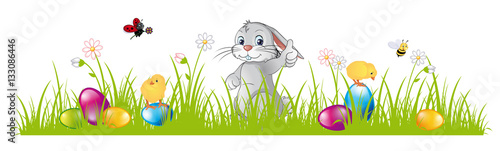 Happy Easter banners with Easter bunny Easter eggs and chicks