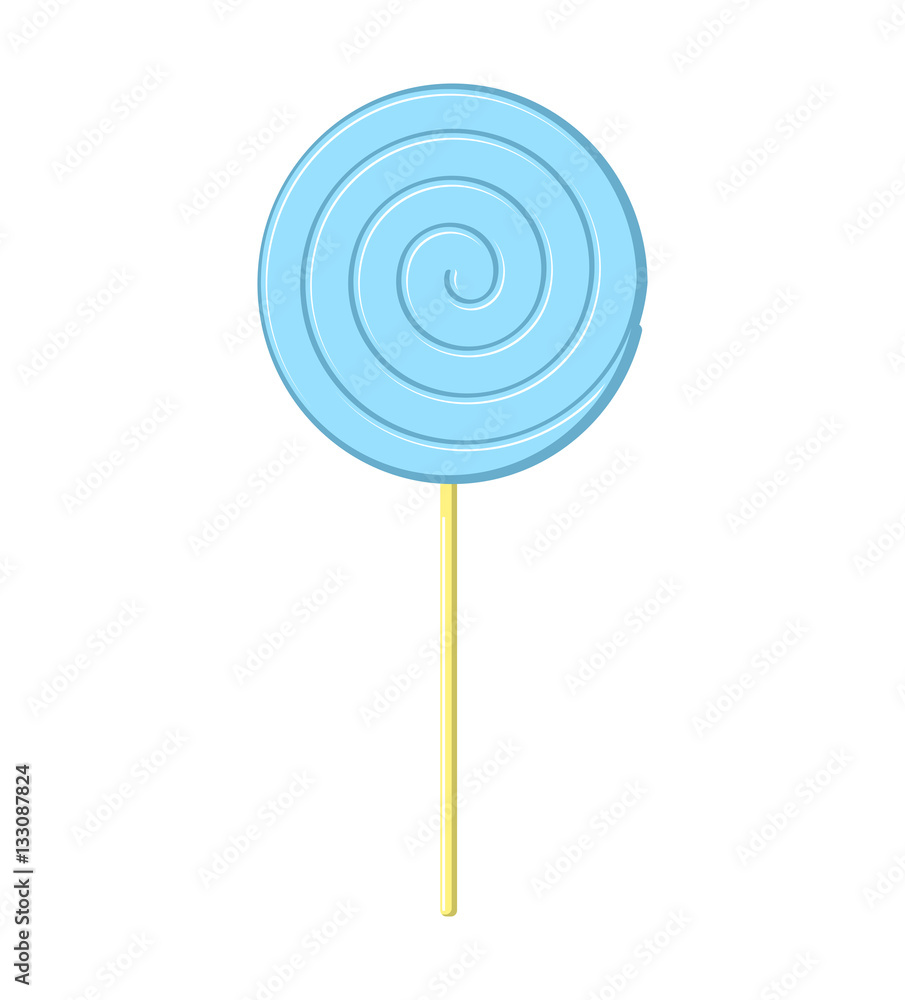 Lollipop blue on stick isolated. Candy on white background. Swee Lollipop blue on stick isolated. Candy on white background. Swee