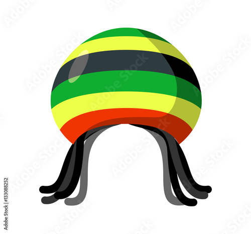 Rastafarian hat and dreadlocks isolated. Jamaica cap and hair