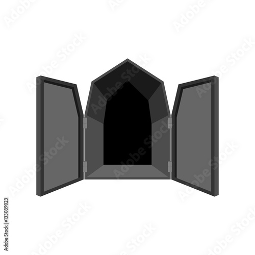 Open doors isolated. Door to Hell. unblock black shutters on whi