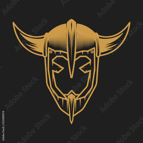 Viking helmet concept. Logo on black background.