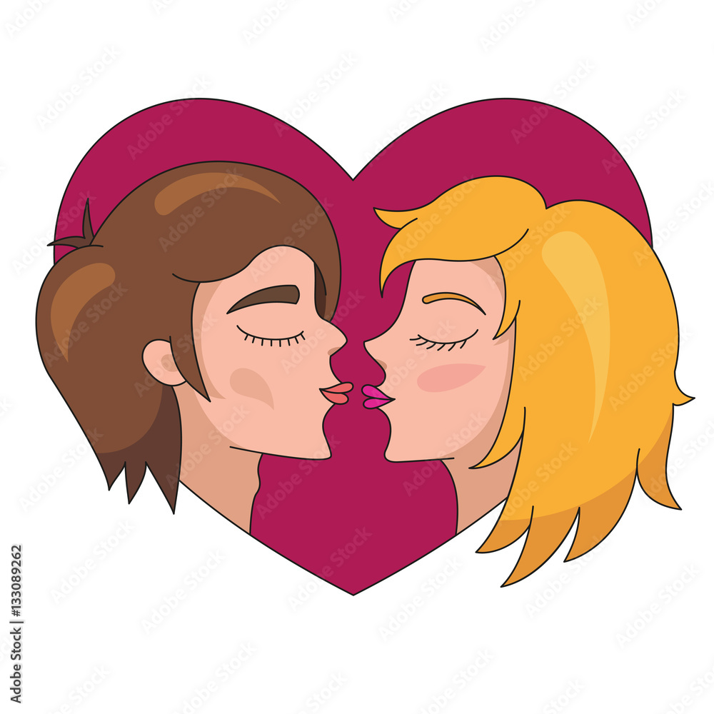 Valentine sticker. Kissing man and woman