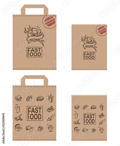 collection of various paper packages for fast food