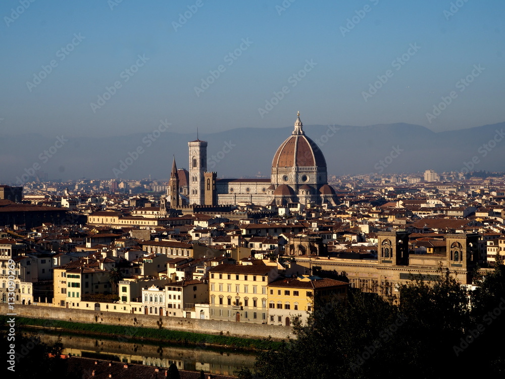 panorama of Florence, Pitti Palace, the cathedral of florence and basilica holy cross