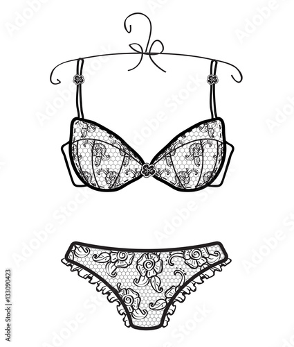 Panties and bra for women Hand drawn lingerie