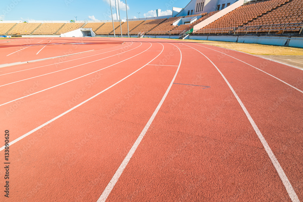 Red running track in stadium