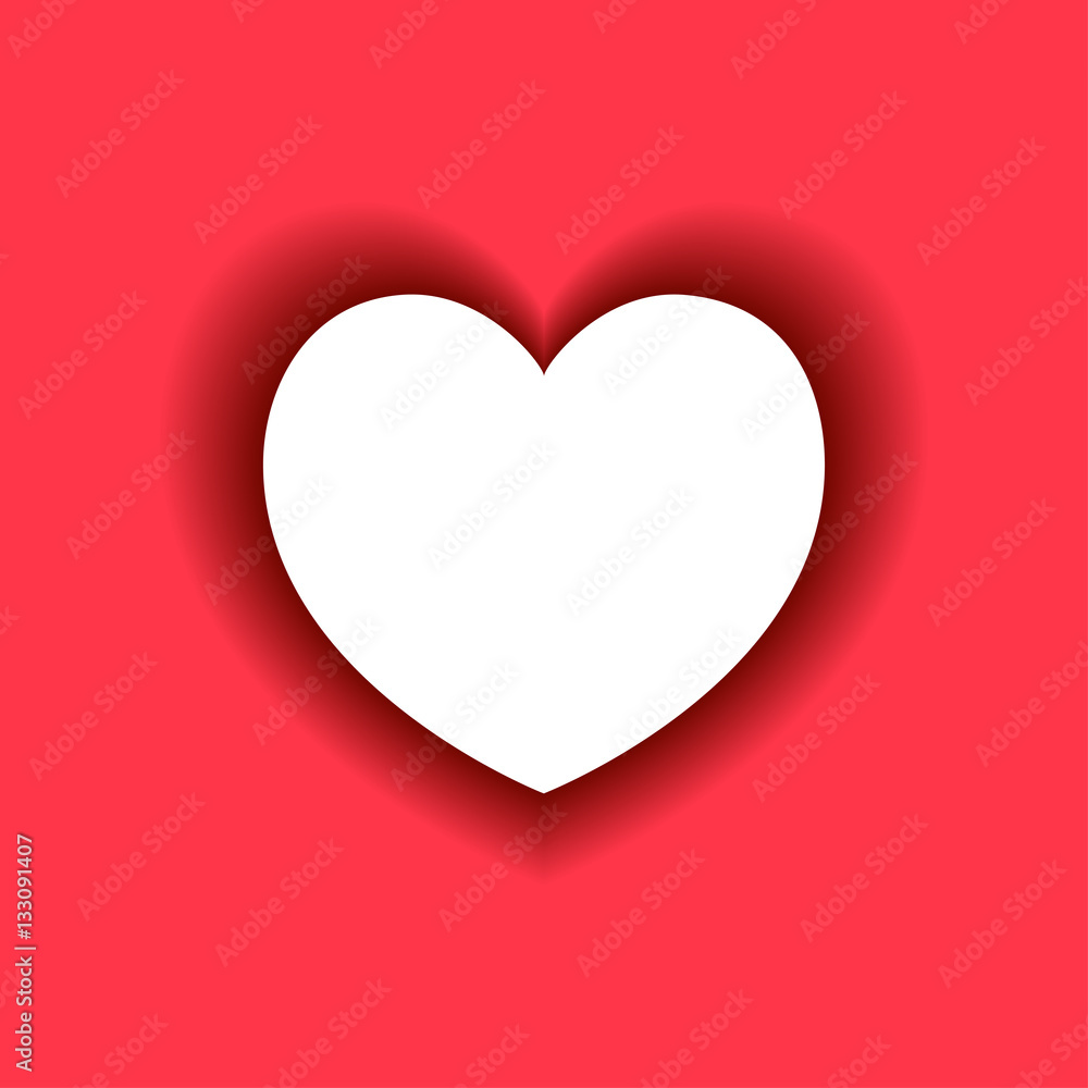 White Heart with shadow on red background. White Heart with shadow on red background.