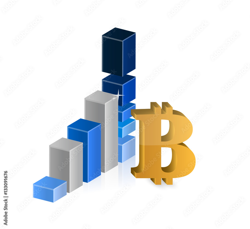 Bitcoin currency symbol and business graph Bitcoin currency symbol and business graph