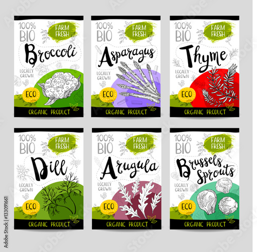Set of hand drawn labels food, spices.
