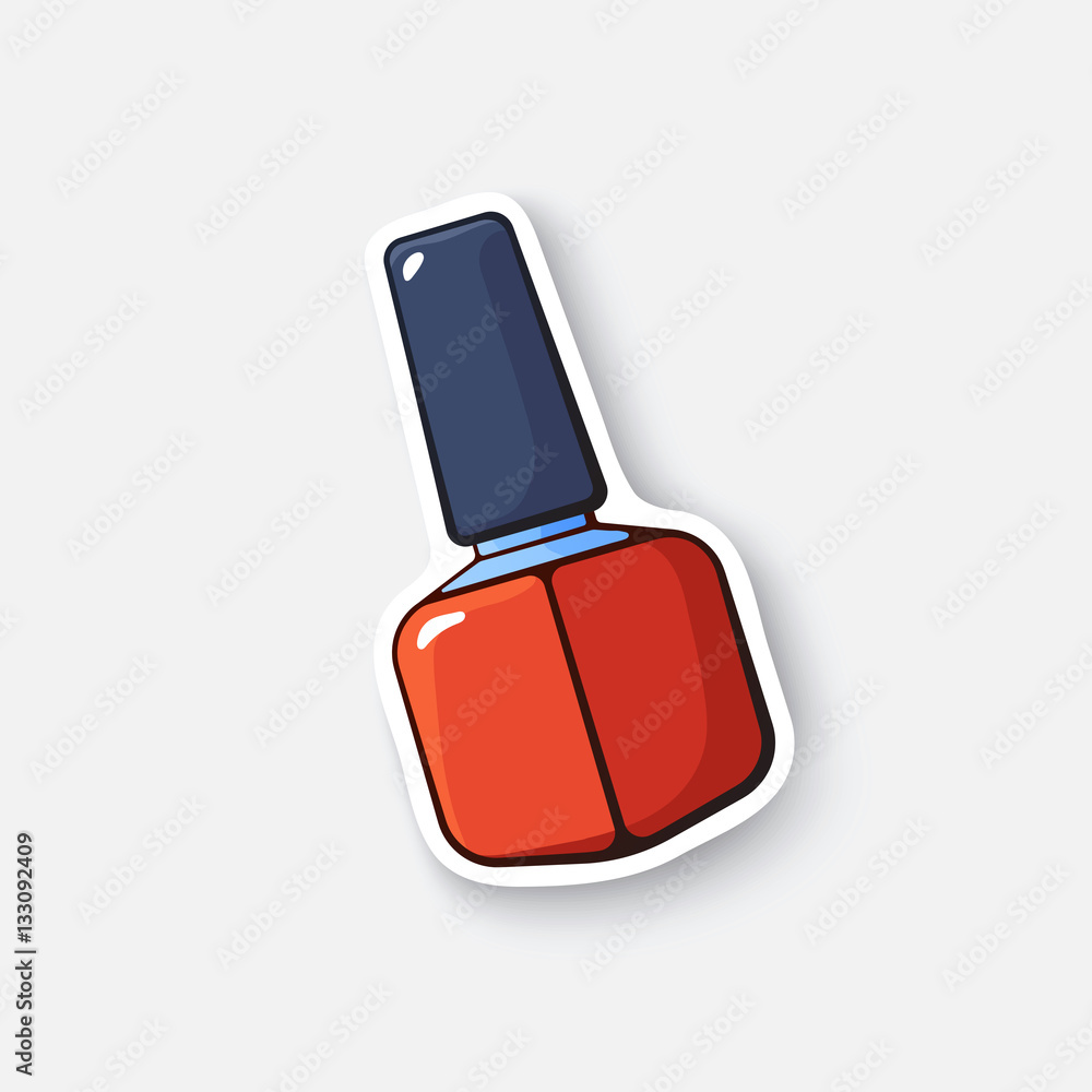 Vector illustration. Red nail polish. Cosmetics and makeup. Fashion element. Cartoon sticker in comic style with contour. Decoration for greeting cards, posters, patches, prints for clothes, emblems Vector illustration. Red nail polish. Cosmetics and makeup. Fashion element. Cartoon sticker in comic style with contour. Decoration for greeting cards, posters, patches, prints for clothes, emblems