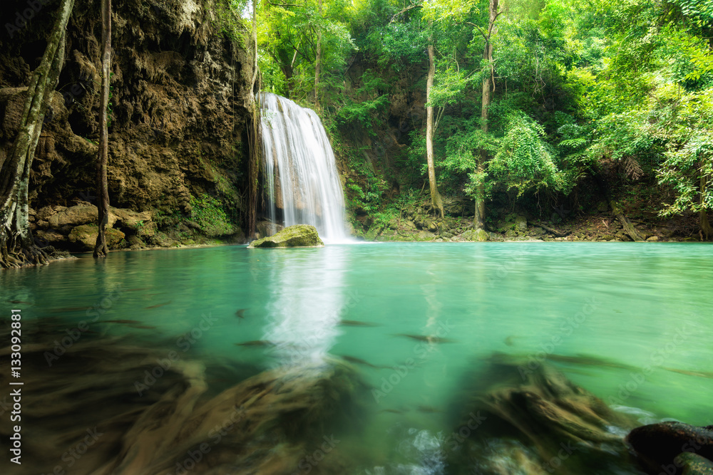 Erawan Waterfall is a beautiful waterfall in spring forest in Ka Erawan Waterfall is a beautiful waterfall in spring forest in Ka
