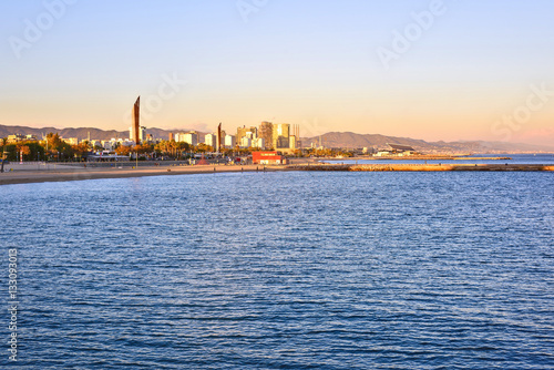Barcelona Beach at sunset Platja Nova Icaria or Barceloneta