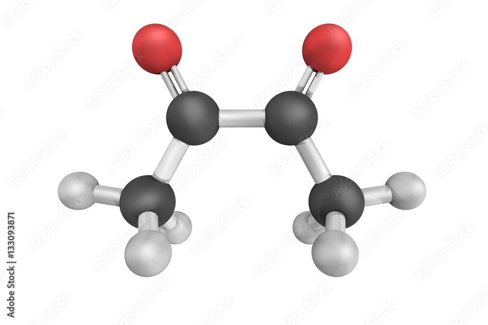 3d structure of Diacetyl, a yellow/green liquid with an intensel 3d structure of Diacetyl, a yellow/green liquid with an intensel