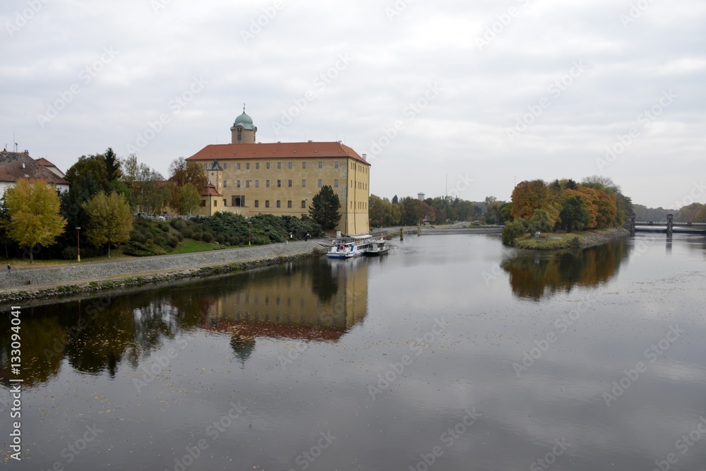 Architecture from Podebrady castle and cloudy sky