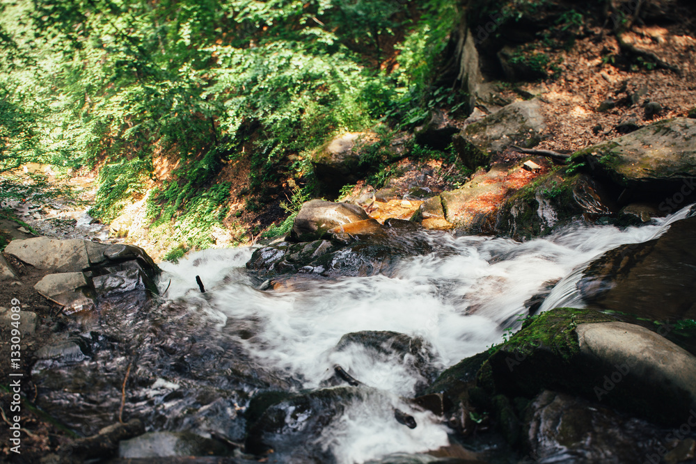 Mountain river in the Carpathian mountains, the stones in the river Mountain river in the Carpathian mountains, the stones in the river