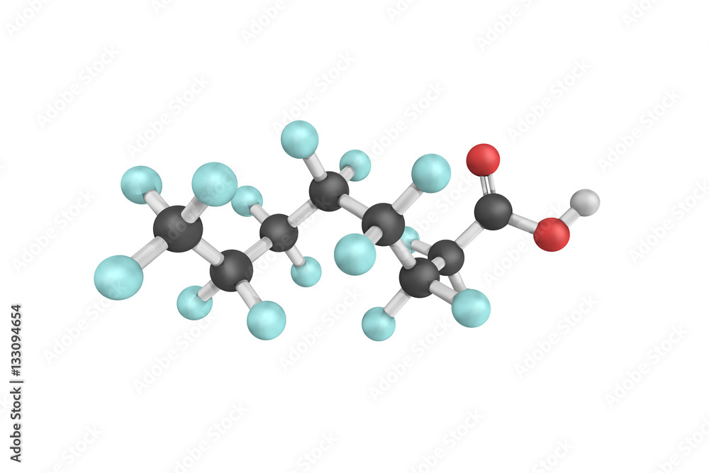 3d structure of Perfluorooctanoic acid, also known as C8, a synt 3d structure of Perfluorooctanoic acid, also known as C8, a synt