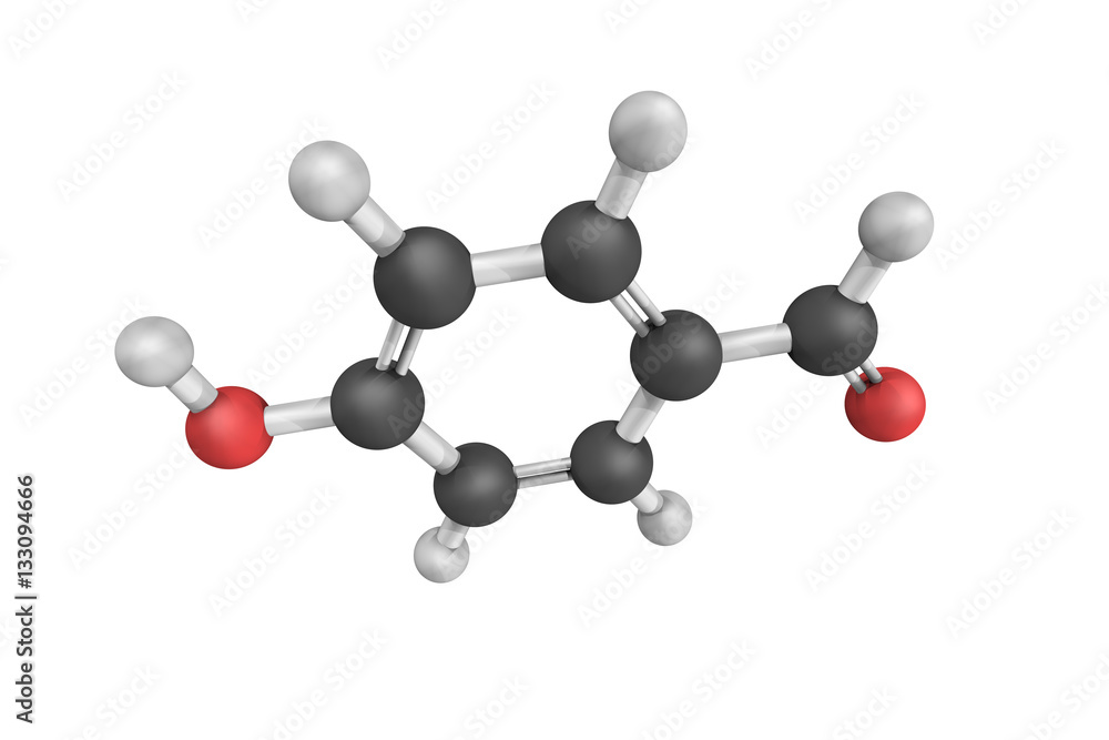 3d structure of P-Formylphenol, one of the three isomers of hydr 3d structure of P-Formylphenol, one of the three isomers of hydr